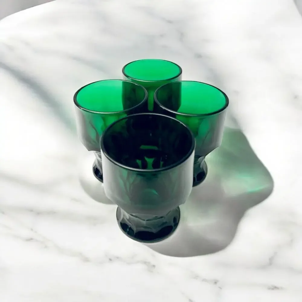 4 Vtg Georgian Emerald Green Tumbler Glasses Honeycomb Drinkware 4.25” MCM - Picture 5 of 5